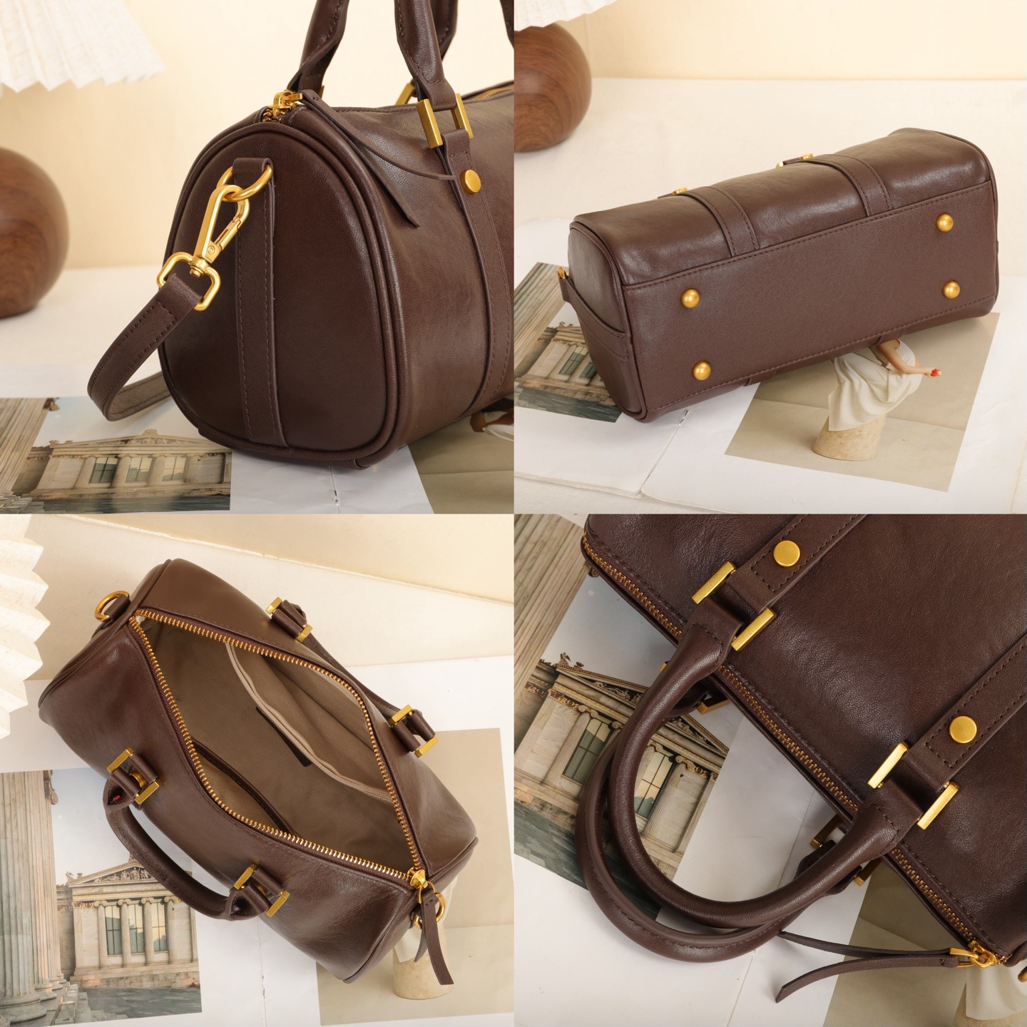 Genuine Leather Melard Vintage Handbag, Cross-Border Women's Bag, Light Luxury Chic Boston Top-Layer Cowhide Shoulder Bag