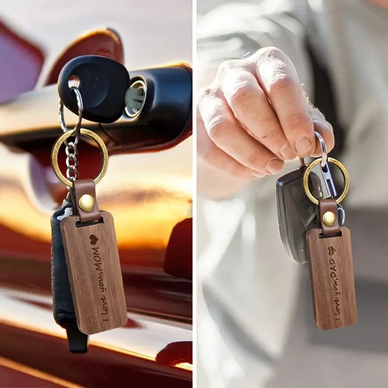 Pack Of 12 Wooden Key Chains Rectangular Fob Made Of Wood And Leather Blanks — image 7