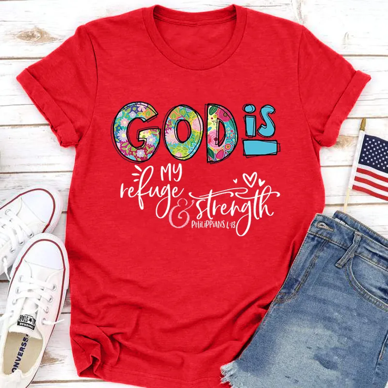 New Loose Creative Printing Round Neck Women's Casual Short Sleeves - Red