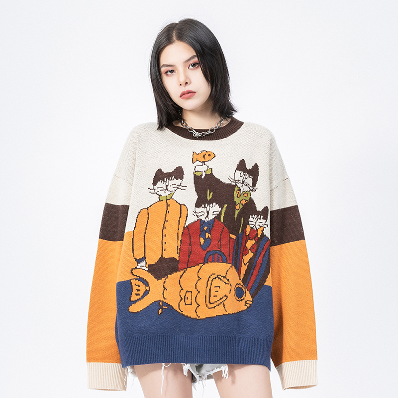 Title 3, Lovers Loose Round Neck Sweater Camisa de manga...