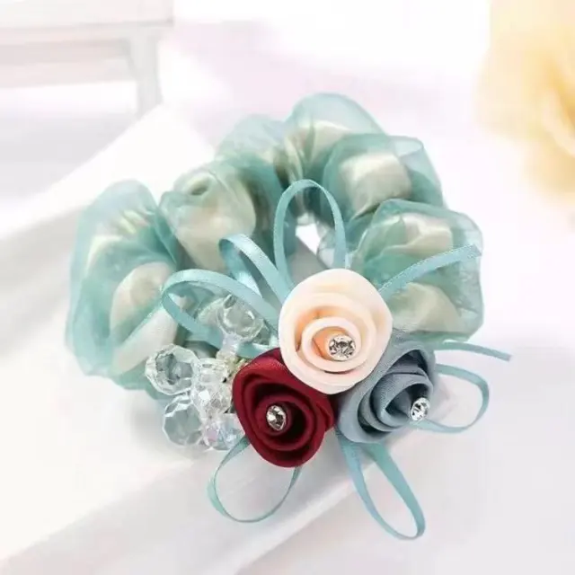 Scrunchie Female Headflower Headrope Flower Ponytail Large Intestine Band Green - Shop at LoveMi