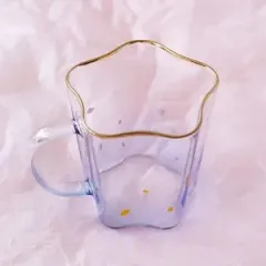 Italian Five Pointed Star Gold Rim Transparent High Borosilicate Glass Cup - Blue - View 1