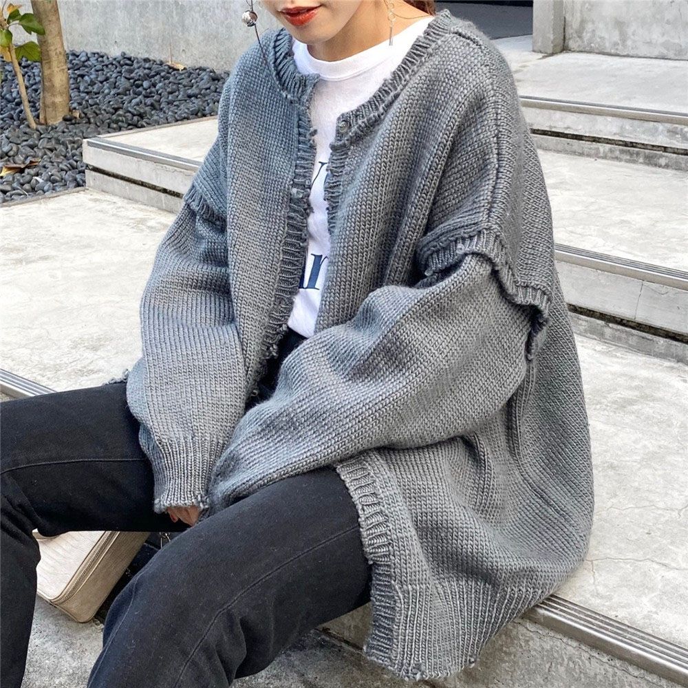 Title 3, Fashion Two Wear Knitted Cardigan With Raw