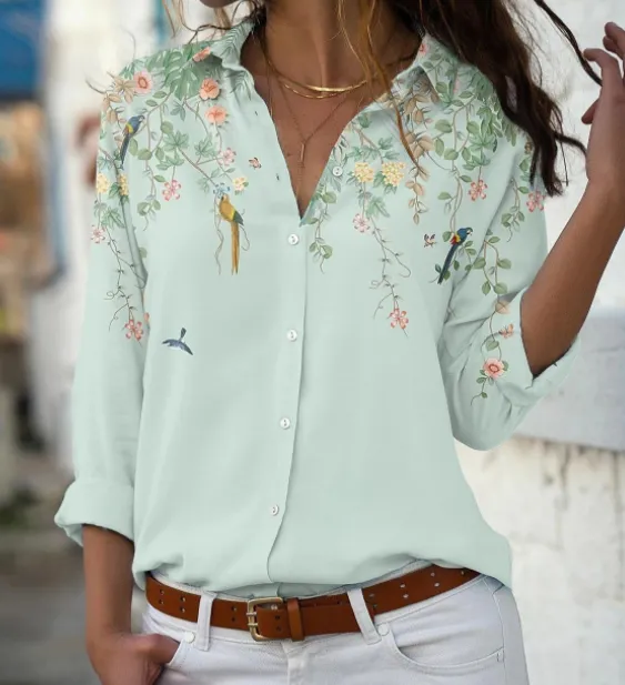 Elegant Lady Print Long Sleeve Single Breasted Shirt Picture3 - Shop at LoveMi