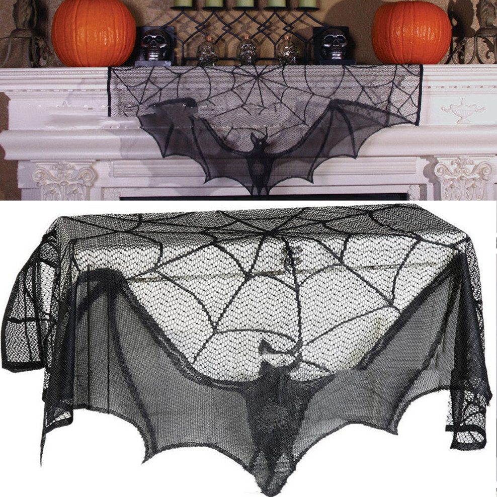 Halloween Decoration Lace Spider Web Sk (Black-93x57cm)