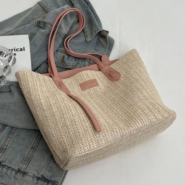 Summer Vacation Beach Woven Handheld Shoulder Bag Pink - Shop at LoveMi