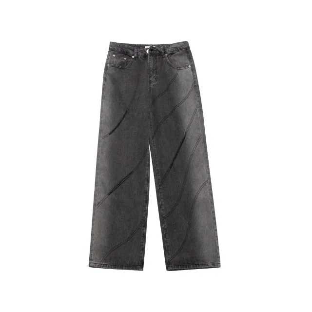 Chaopai Worn out Hole Straight High Waist Denim Casual Pants Wash Grey - Shop at LoveMi
