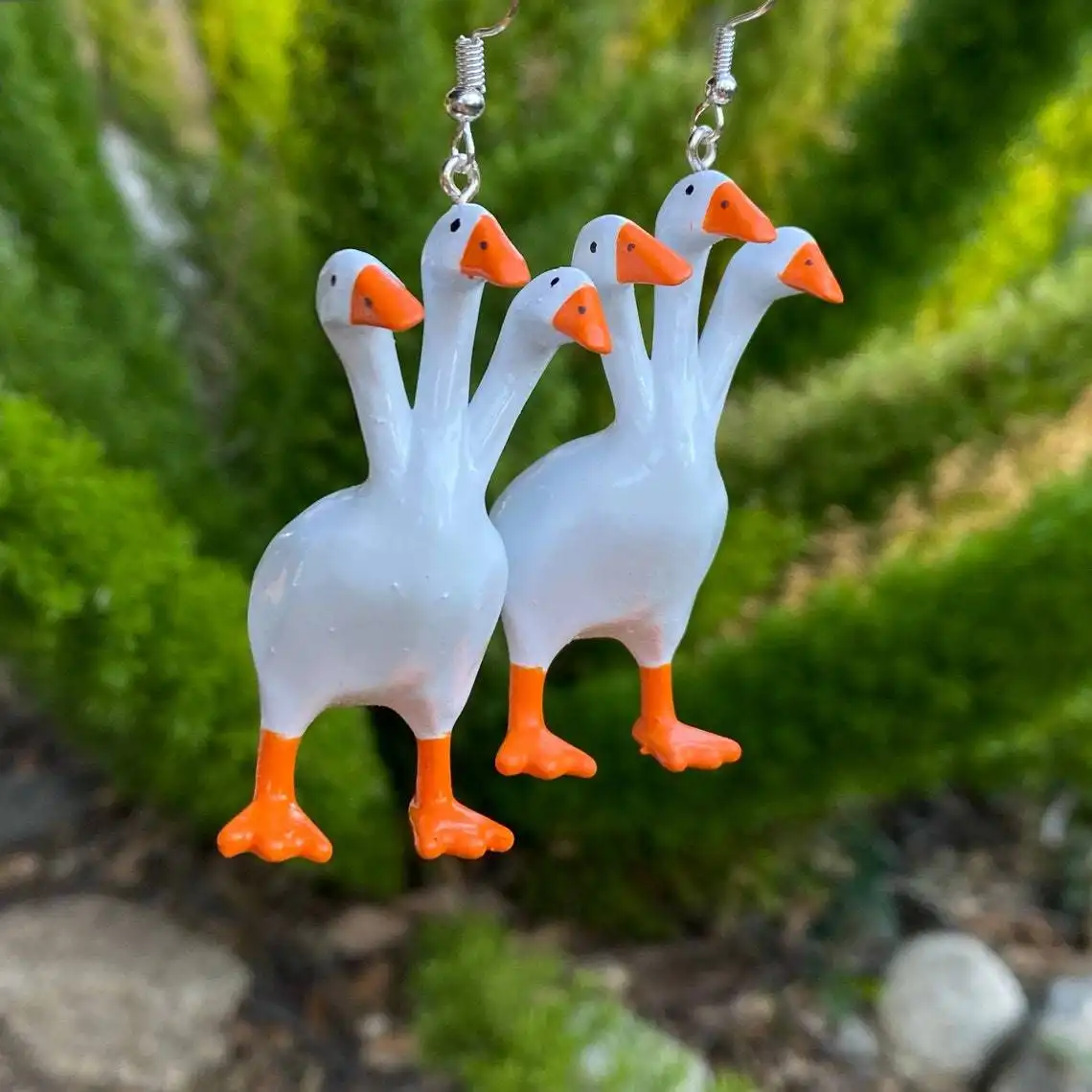 Lovely Three-headed Goose Pendant Earrings