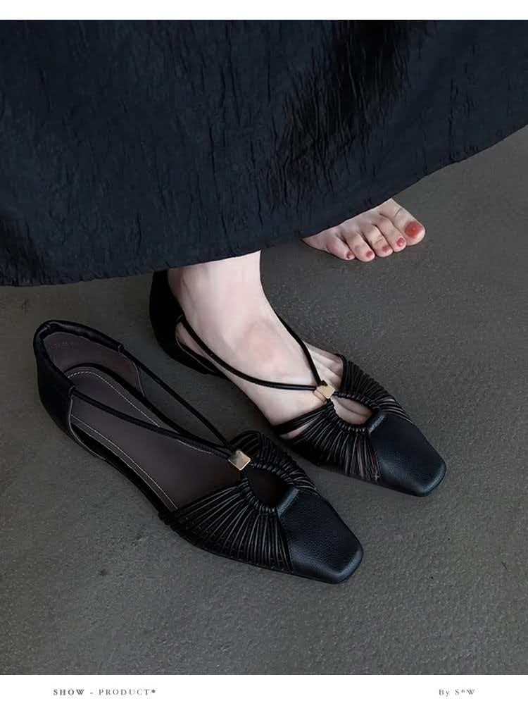 Women White Moonlight Hollow Woven Sandals, New Square Toe Genuine Leather Back Strap Hollow Sandals With Hidden Height Increasing Heel — view 2