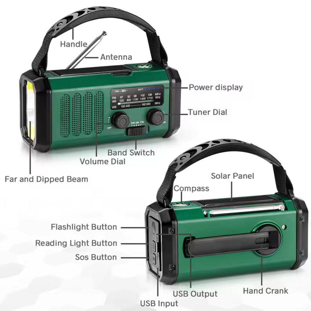 10 0 0 0mAh Wind Up Solar Radio Hand Crank Emergency FM AM USB Charger Led Torch UK