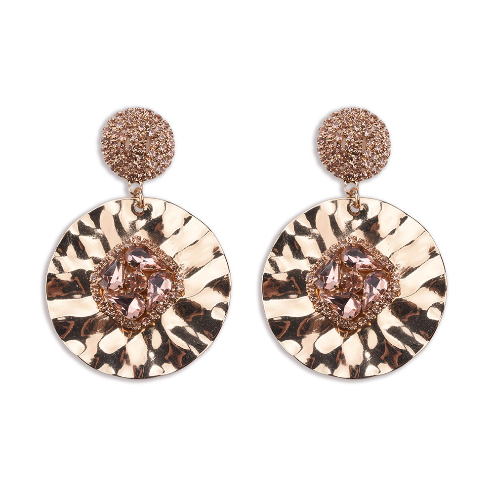 Geometric Alloy Earrings Round Metal Rhinestones