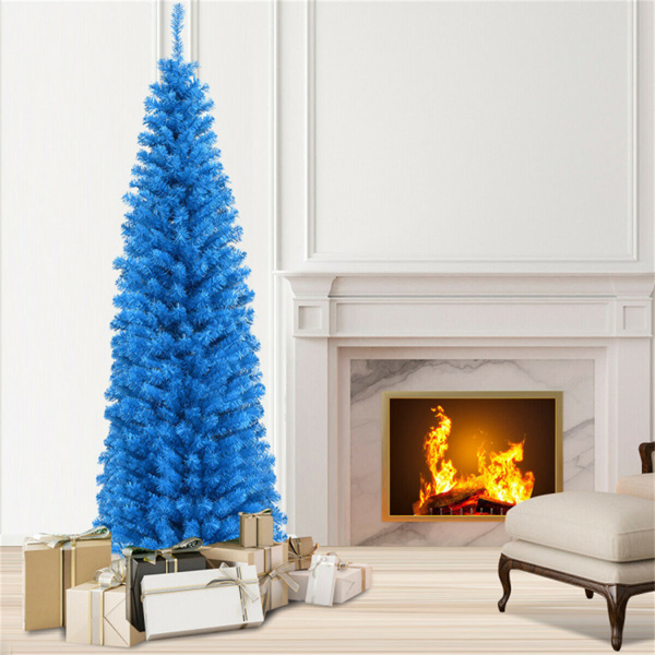 6FT Artificial Christmas Tree - 520 Branch Tips, Blue/Pencil Shape Design, Eco-Friendly PVC + Sturdy Metal Stand-14
