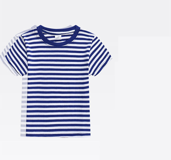 Children's Blue And White Stripes Round Neck Short Sleeve