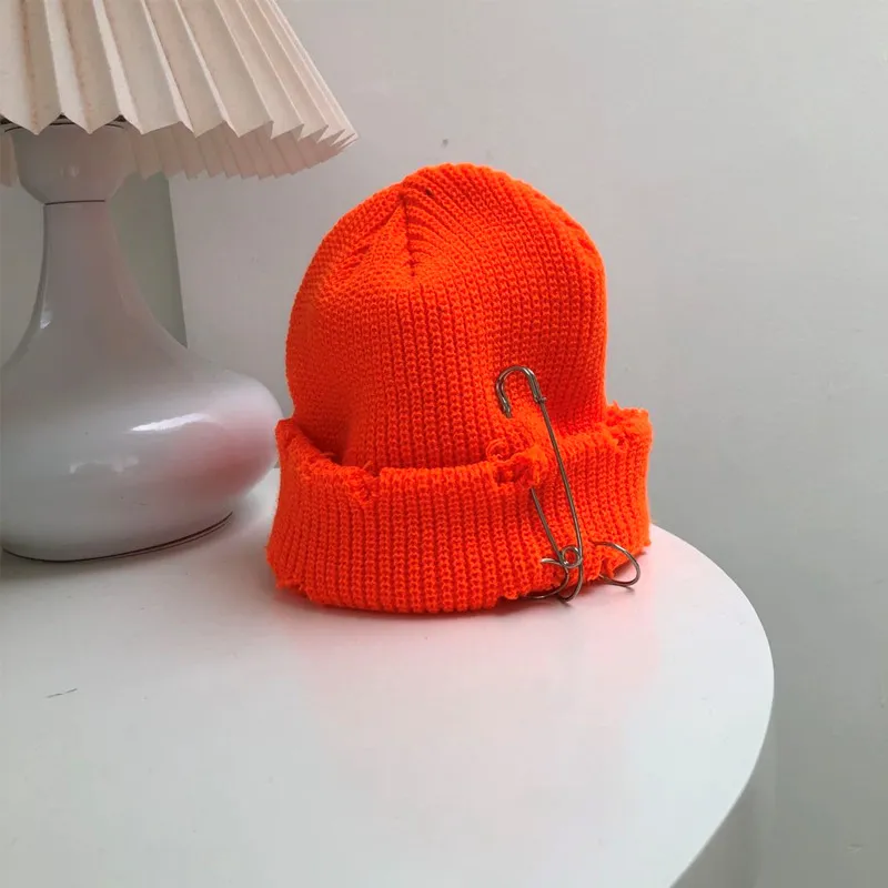 Ring Pin Woolen Cap Hole Edging - Orange