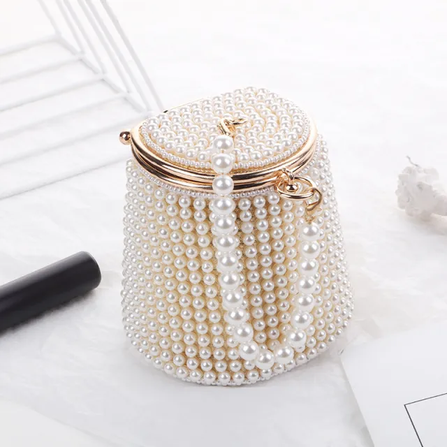 Pearl Evening Bag Mini Portable Evening Bag Niche Bag Beige - Shop at LoveMi