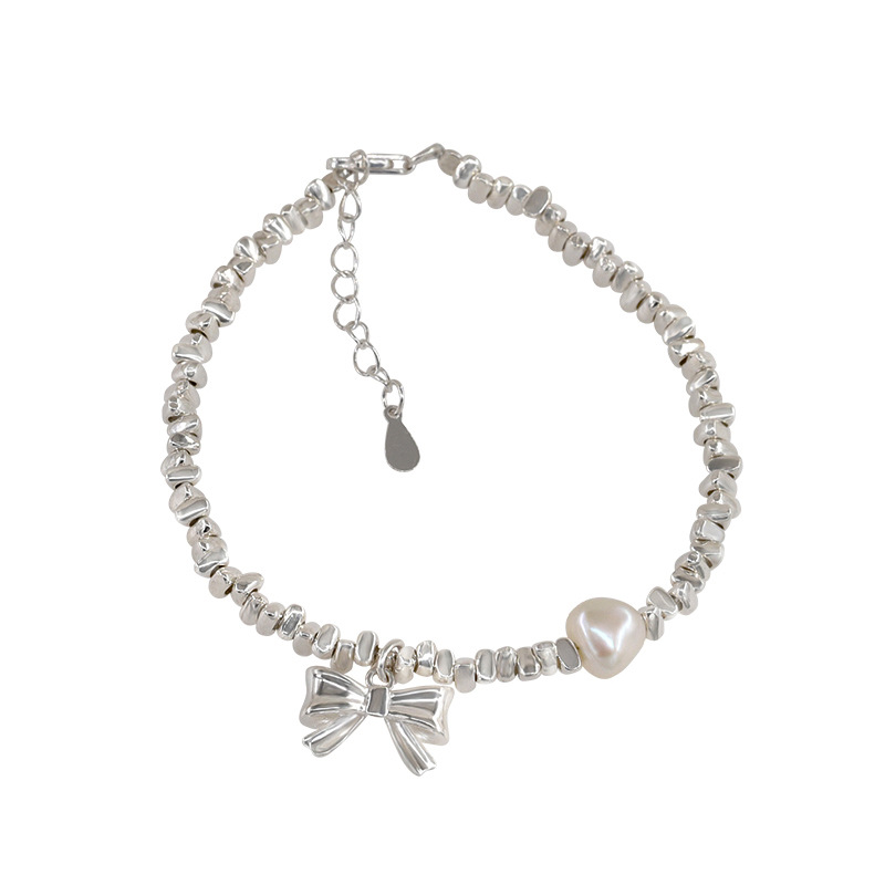 Irregular Small Pieces Of Silver Bow Pearl Bracelet
