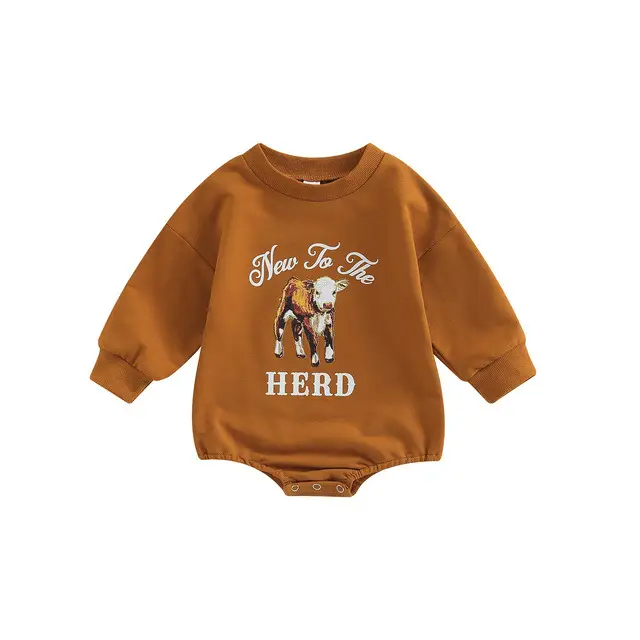 Boys And Girls Simple Printed Round Neck Long Sleeve Triangle Romper
