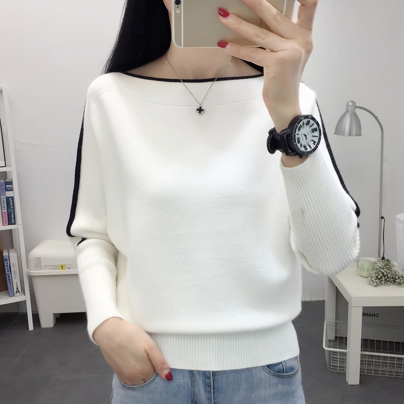 One Word Neck Bat Shirt Loose Outerwear Women's Sweater