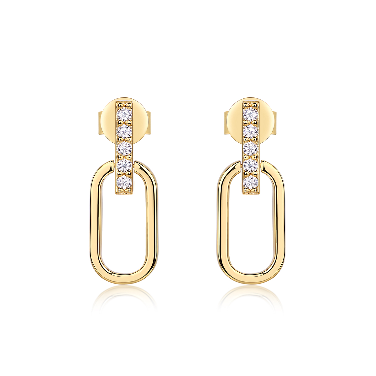 S925 Sterling Silver Gold Plated Geometric Link Earrings, D-VVS1 Moissanite Pave Bar, 2.1g Women's Jewelry Gift Box
