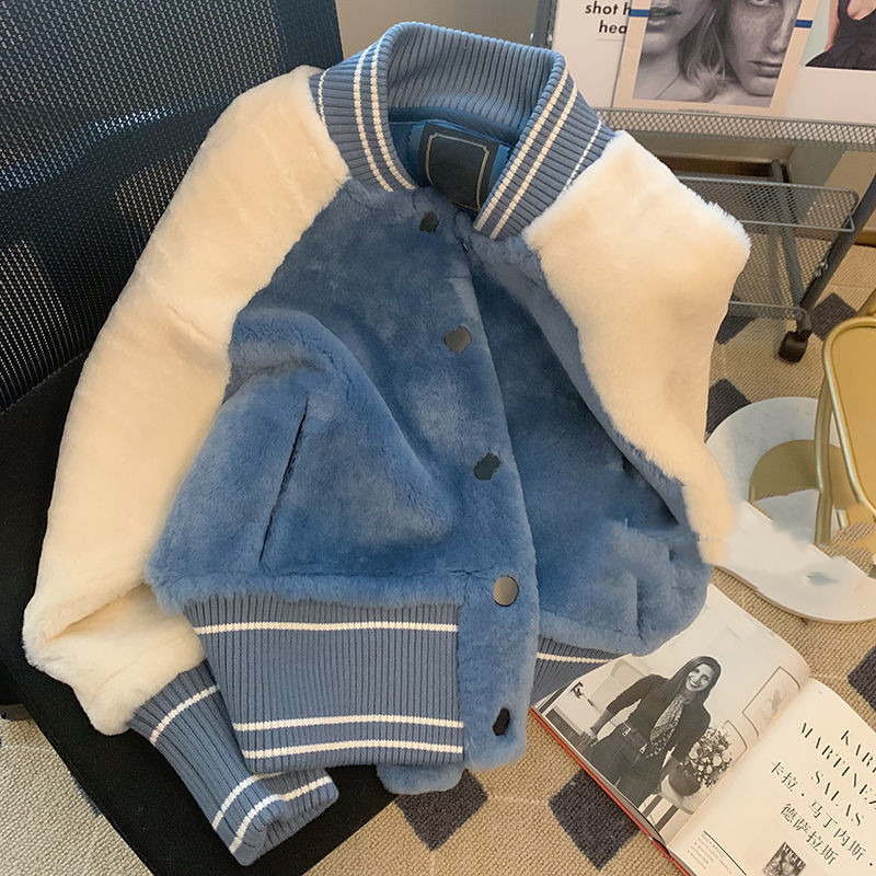 Stitching Lamb Wool Coat Women's Autumn And Winter All-match