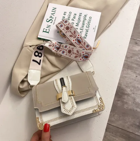 One Shoulder Bag Retro Broadband Crossbody Bag White - Shop at LoveMi