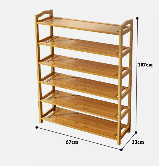 6-Tier Bamboo Shoe Rack - Tall Standing Storage Shelf & Footwear Organizer UK — image 2