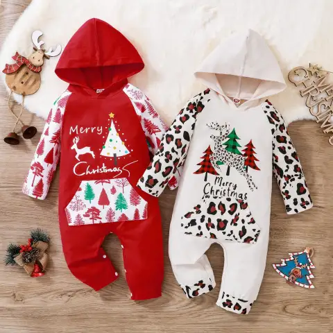 Children's Clothing Christmas New Long-sleeved Hooded One-piece Long Climbing