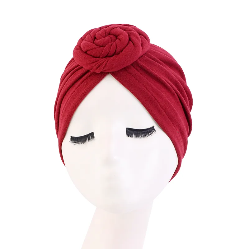 European And American Popular Donut Head Scarf Hat - Wine Red