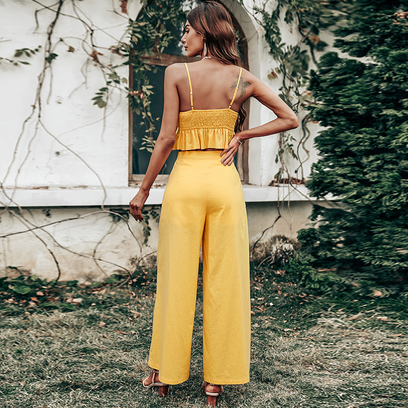 Yellow Vest Top Suspender Casual Jumpsuit Two-piece Suit