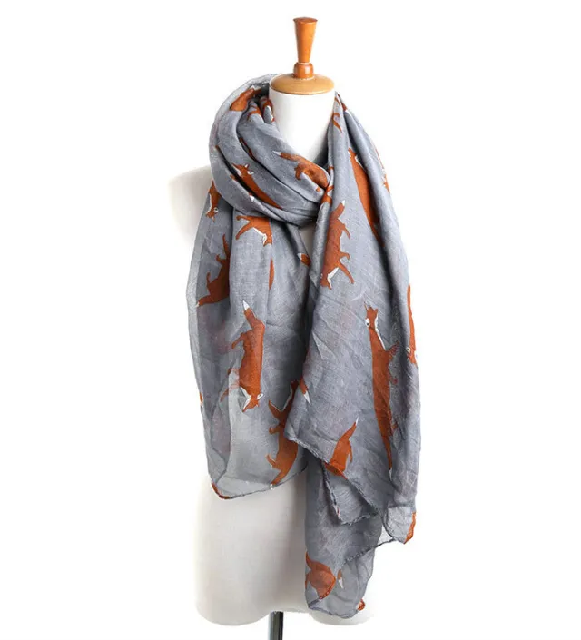 Fall Winter Fashion Korean Style Voile Animal Pattern Fox Scarf Gray - Shop at LoveMi