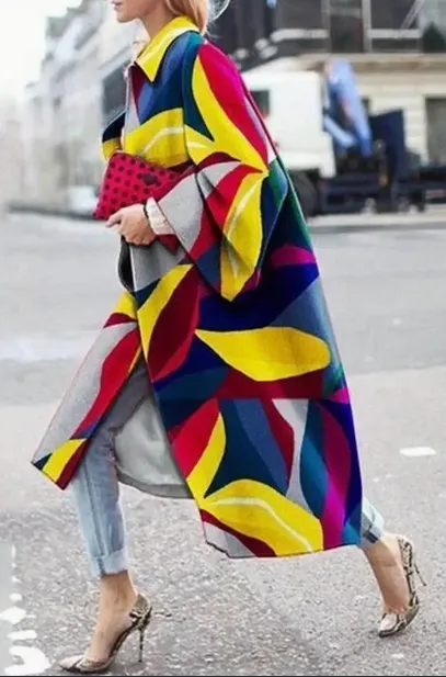 Bell sleeve Printed Loose fitting Ladies' Coat Multicolored - Shop at LoveMi