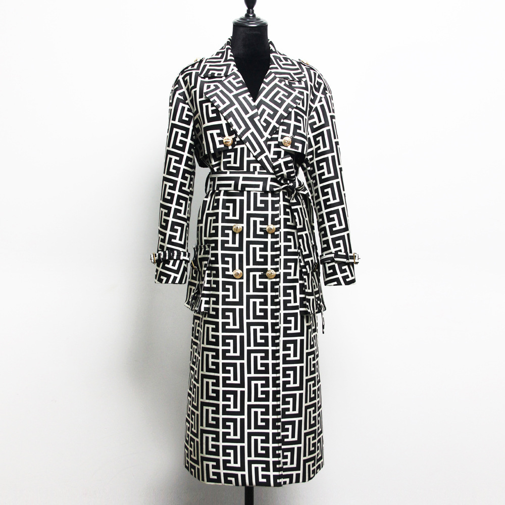 Title 3, Printed Medium-long Black Trench Coat