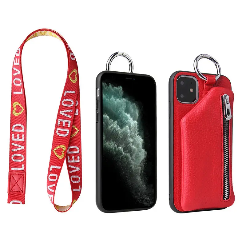 PU Leather Strap Cord Coin Purse Phone