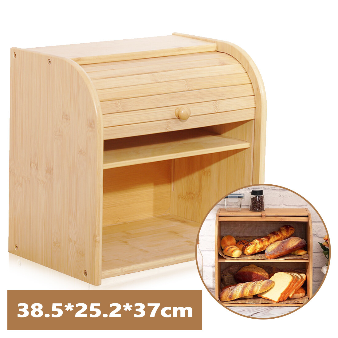Bread Bin 2 Tiers Double Layer Box Slide Roll Top Food Storage Rack Home Kitchen — image 9