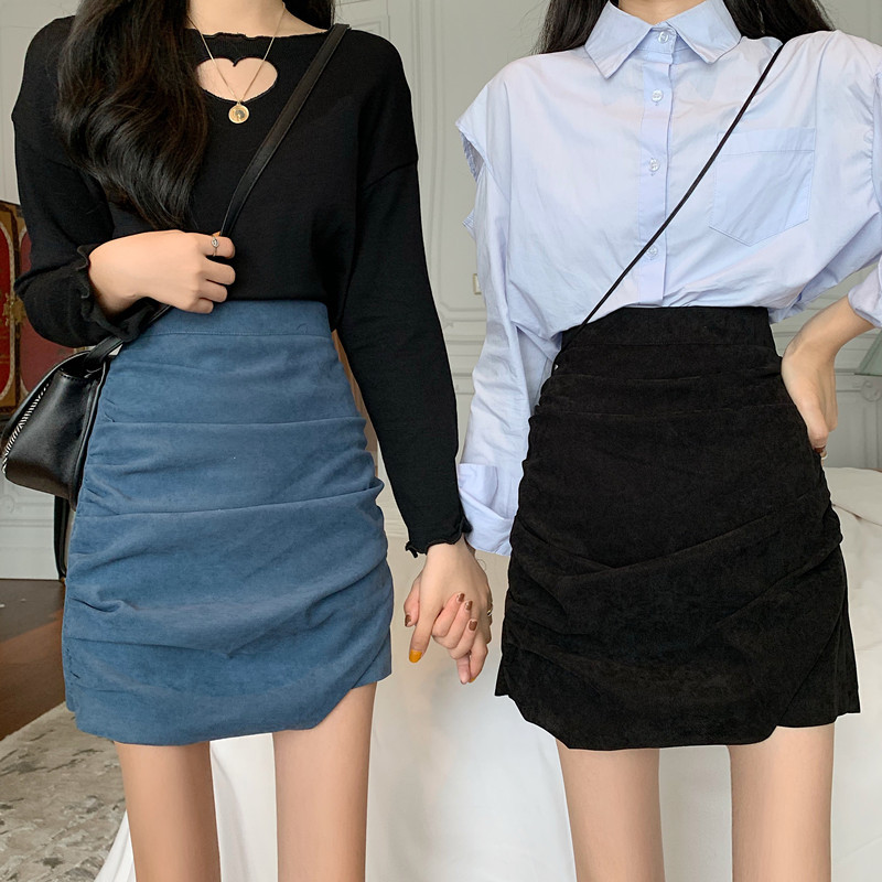 Ladies High Waist Blue Black Skirt
