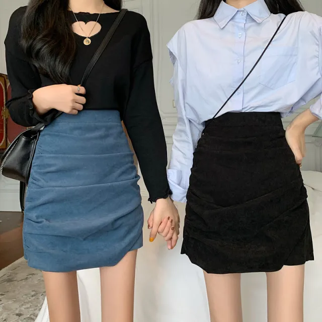 Ladies High Waist Blue Black Skirt Black - Shop at LoveMi