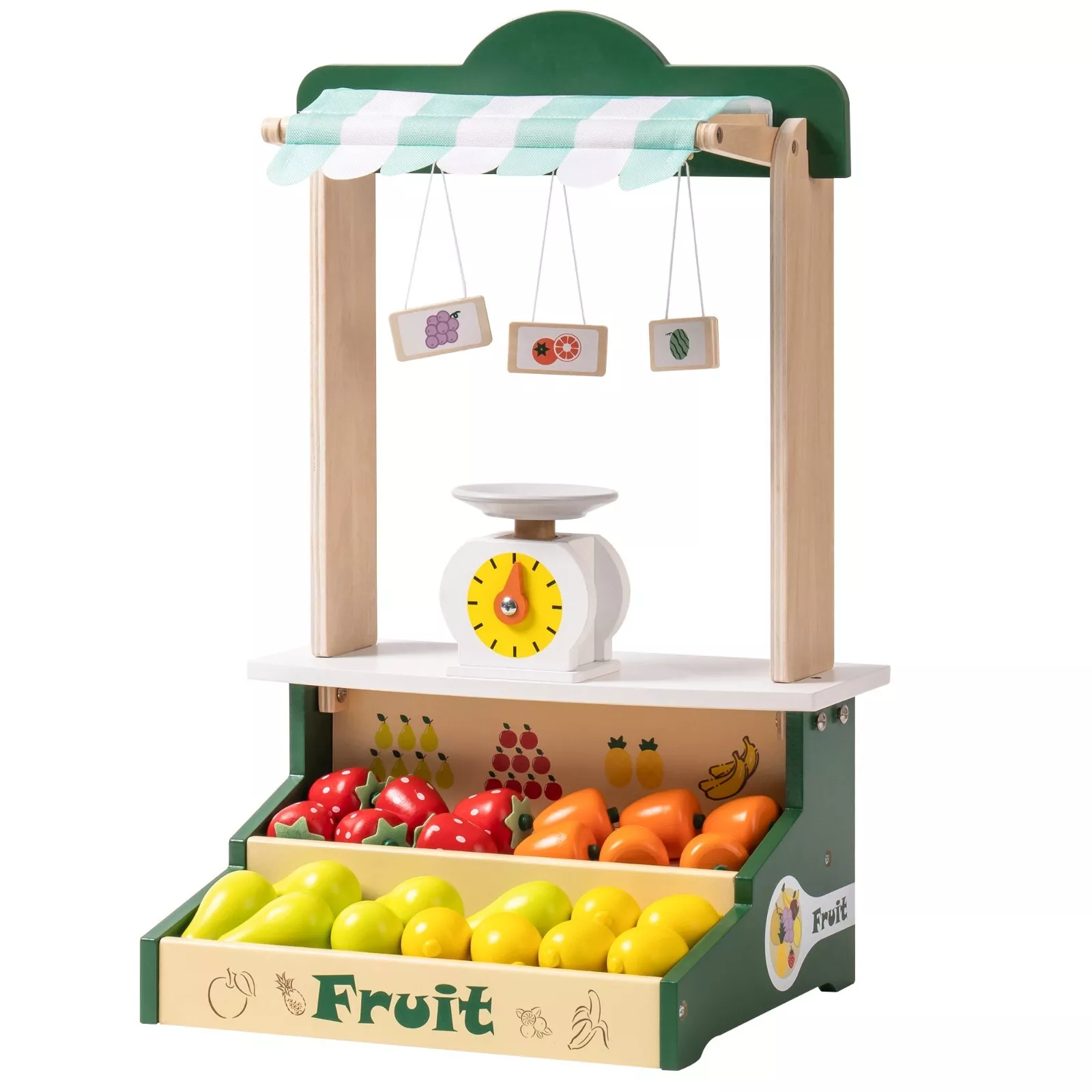 Wooden Farmers Market Stall Toy for Kids. Product Description: ROBOTIME Wooden Farmers Market Stand Fruit Stall, Toy Grocery Store Set for Kids, Role Play Food Toy Set for Boys Girls 3+ Characteristics: Product Name: Pretend Toys Brand: ROBOTIME Theme: Ki