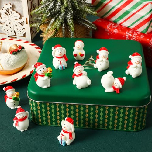 32Pcs Christmas Mini Resin Snowman, 8 Styles Christmas Resin Figurines With Hat Xmas Miniature Snowman For Festival DIY Village Garden Decoration 3