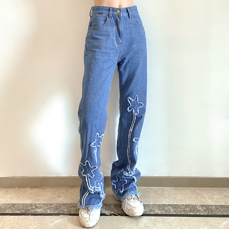 Title 2, High Waist Slim Fit Flared Jeans Casual Trousers