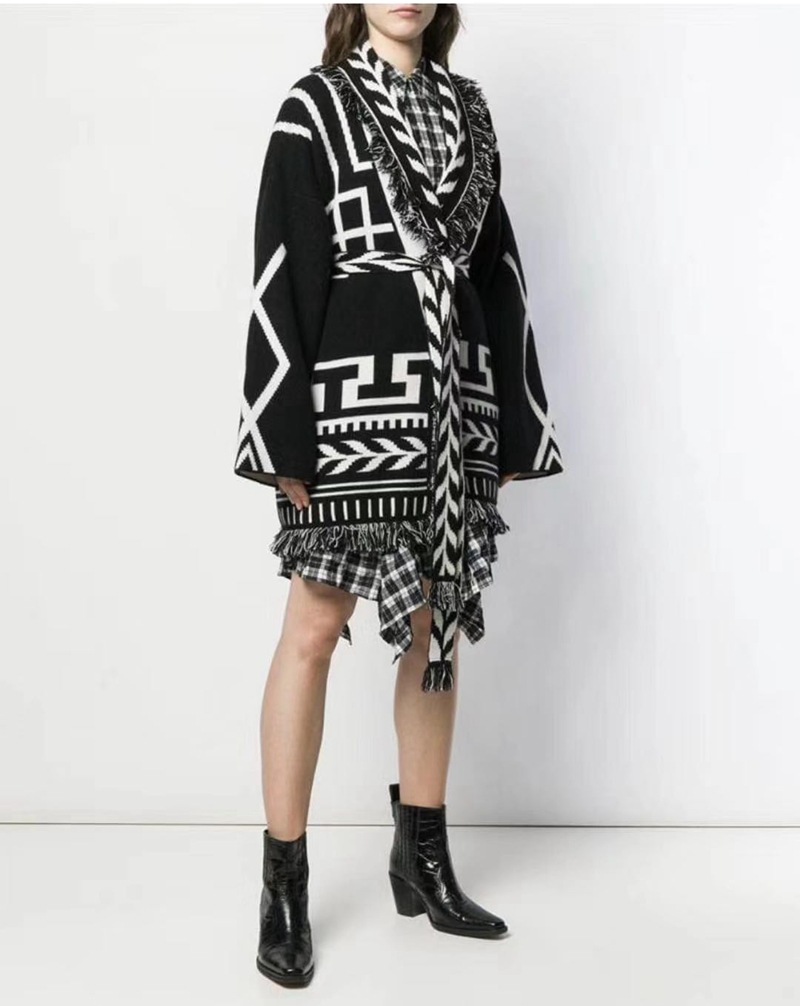 Title 7, Large Pattern Embroidery Tassel Sweater Coat