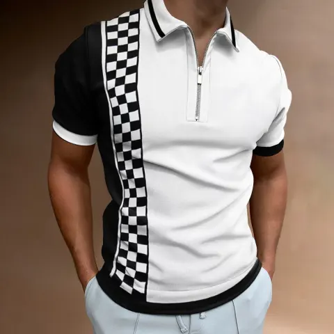 Check Texture Polo Shirt Men's National Stitching Color Print
