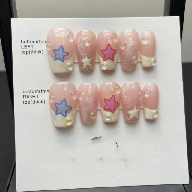 Pure Handmade Finished Wearable Gentle Nails 620Sweet Star Short Ladder - Shop at LoveMi