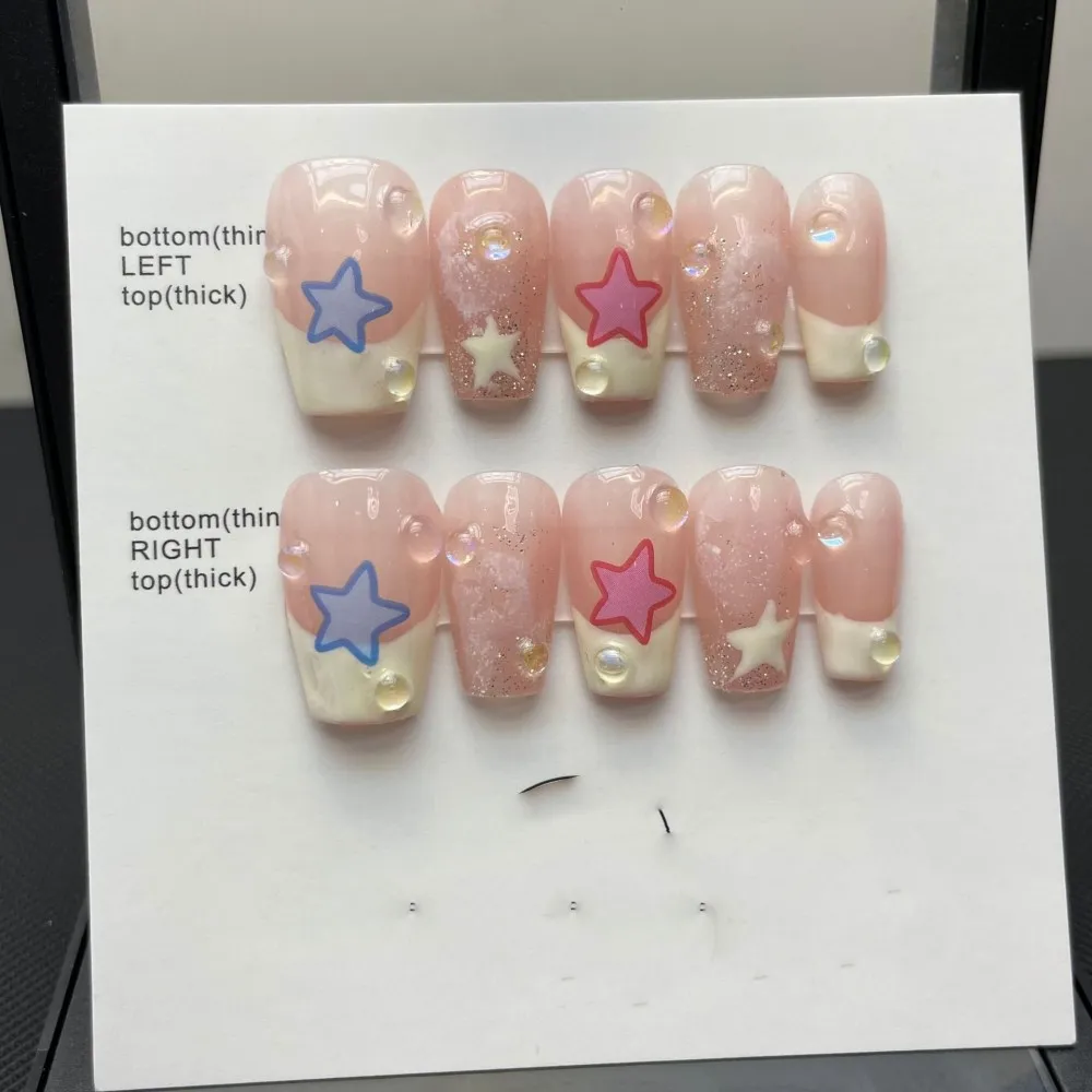 Pure Handmade Finished Wearable Gentle Nails - 620Sweet Star Short Ladder