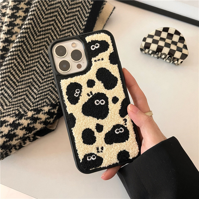 Plush Embroidery Cute Briquettes Phone Case