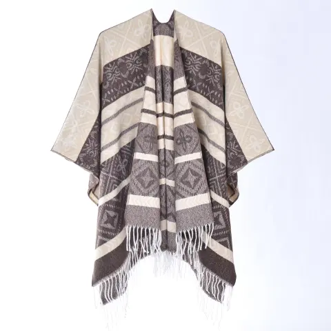 Women's Thick Fringe Jacquard Knit Shawl