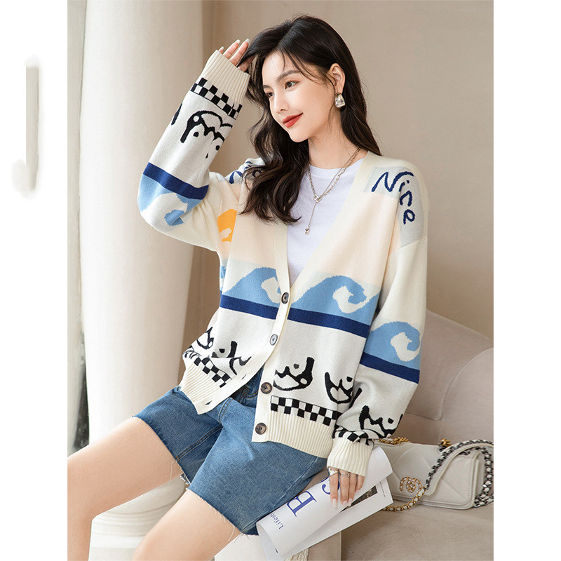 Fashion Printing Women's Autumn New Knitted Cardigan