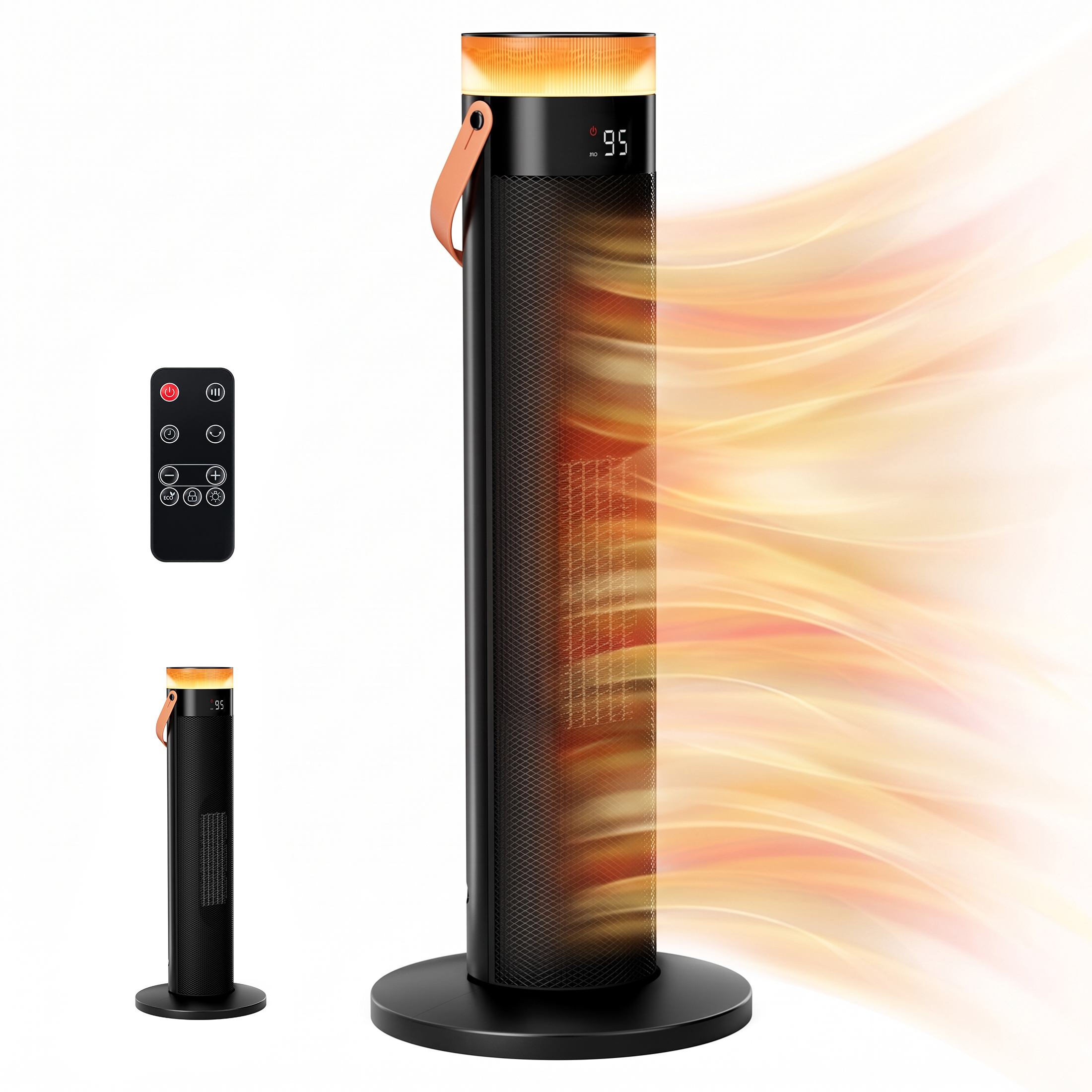 LED Ceramic Tower Heater, 1500W Dual DC Motor Space Heater With Remote, 15H Timer, Overheat & Tip-Over Protection For Bedroom Office