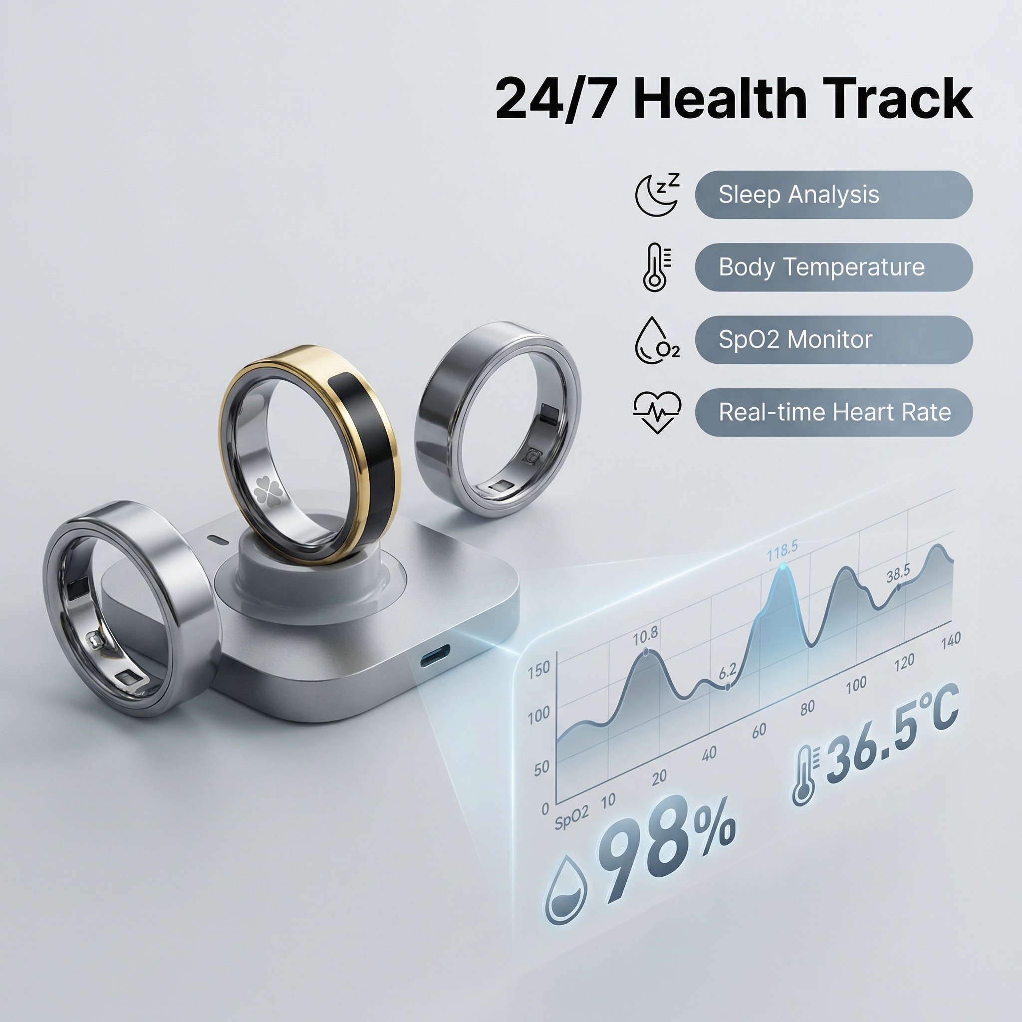 Smart Ring Health Tracker Fitness Ring Heart Rate Blood Oxygen Sleep Monitor Smart Ring For Men Women — foto 5