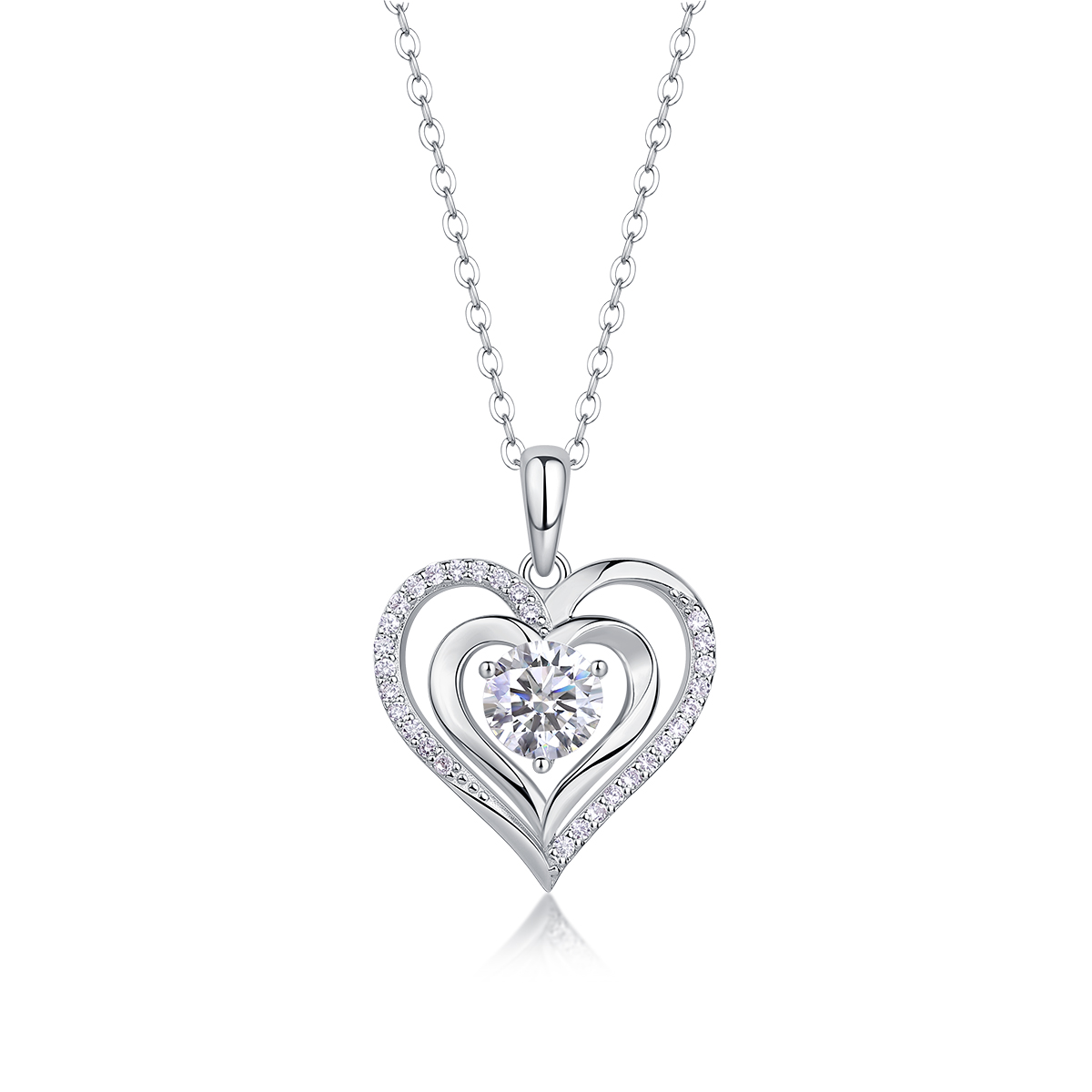 1Heart-to-heart Connection - A Fashionable And Luxurious Diamond Jewelry Pendant Set With 1-carat Moissan Diamond S925 Sterling Silver And Platinum Plating Prohibit TikTok sales