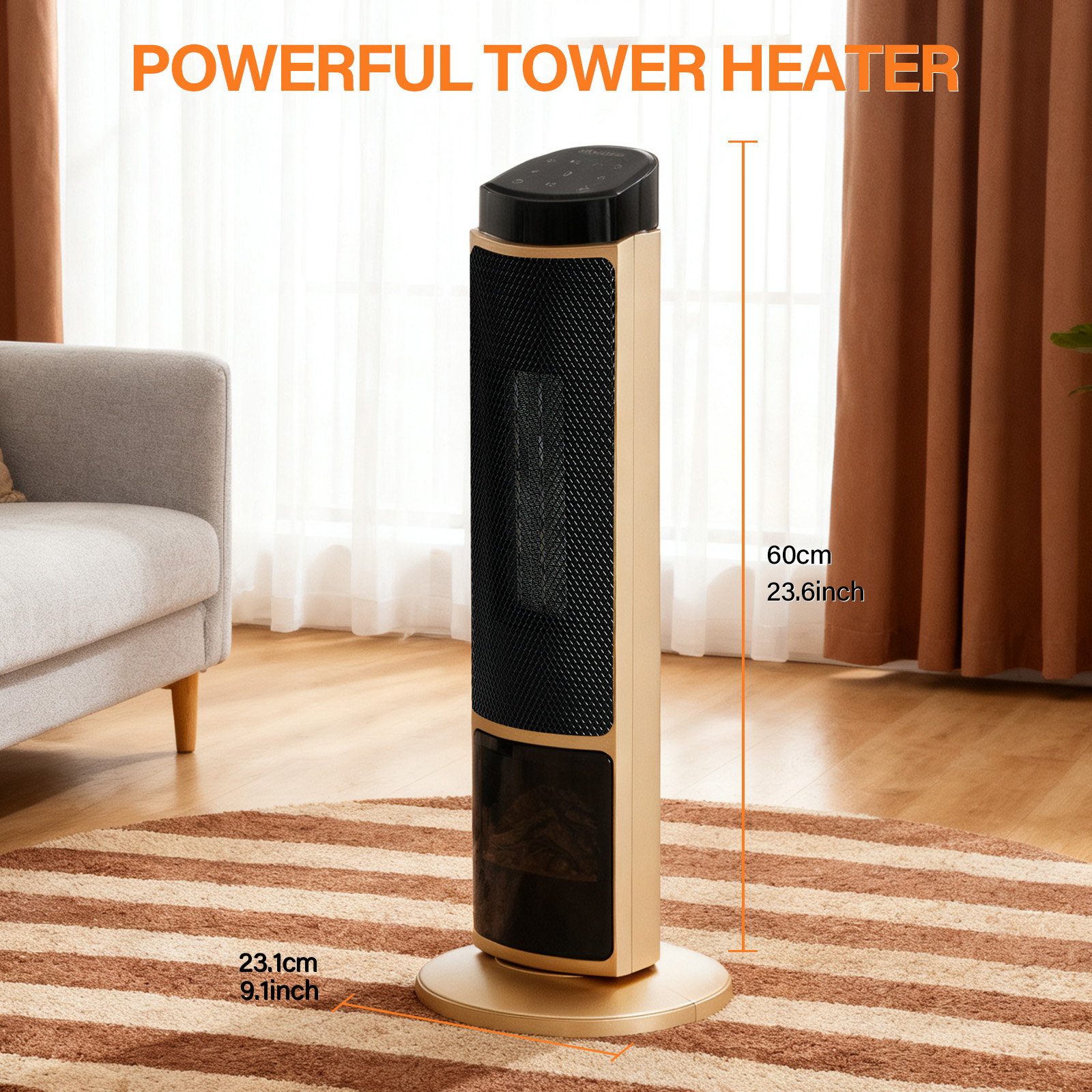 23inch Space Heaters For Indoor Use, Portable Heater With 7 Light Colors image 8